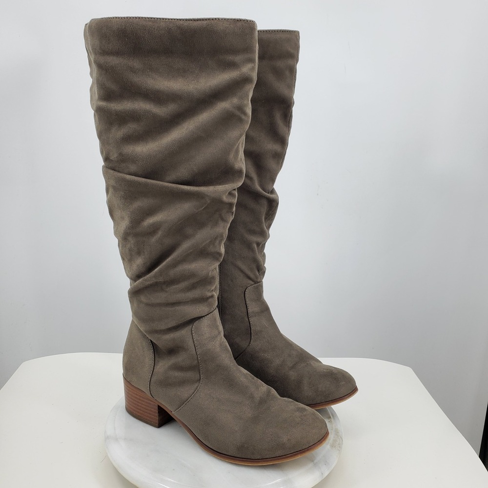 Lane Bryant Womens Taupe Faux Suede Slouchy Tall Boots Size 9.5 Wide Calf Fall